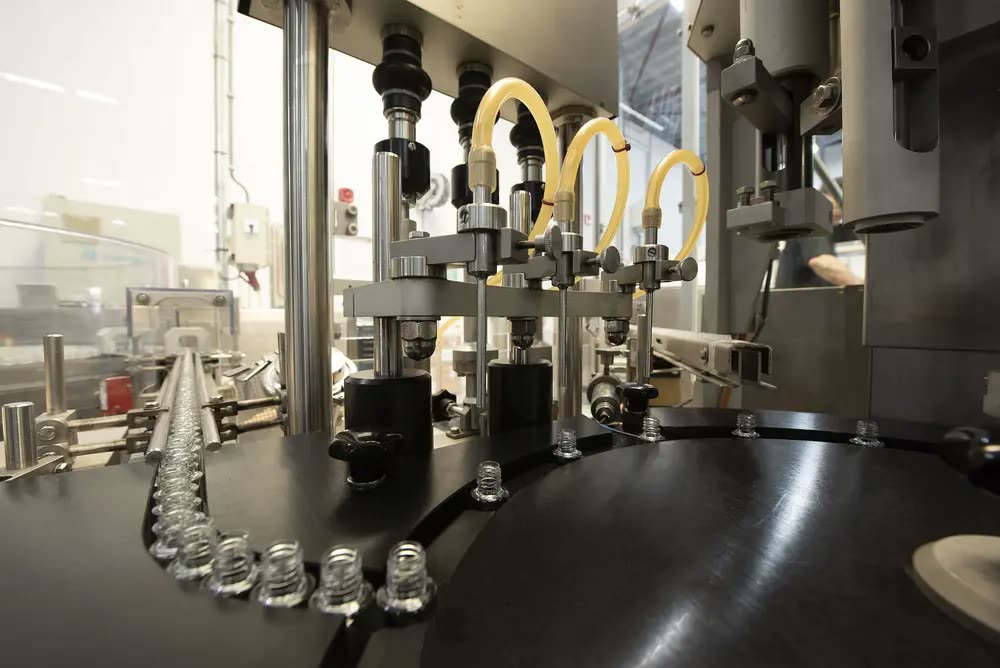 Filling line with bottles in the Millers Juice production hall